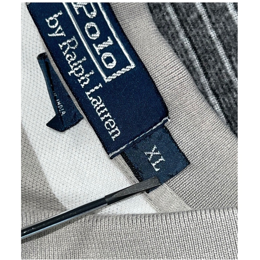 Polo Ralph Lauren Mens XL Grey White Striped Short Sleeve Cotton Polo Shirt - Picture 3 of 7